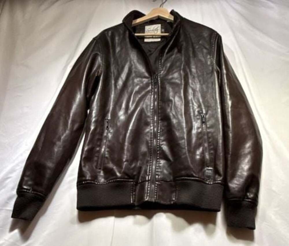 Soulstar Athletic Apparel Brown Faux Leather Bomber Jacket Size L